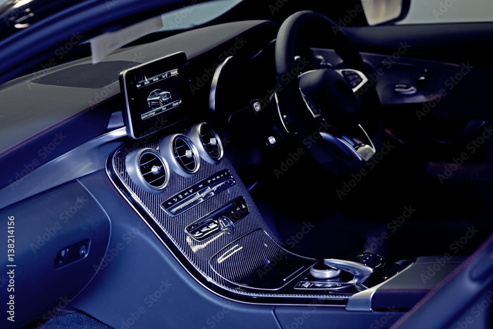 Interior of a modern automobile - Modern car automatic transmission.