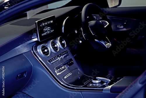 Interior of a modern automobile - Modern car automatic transmission. © KissShot