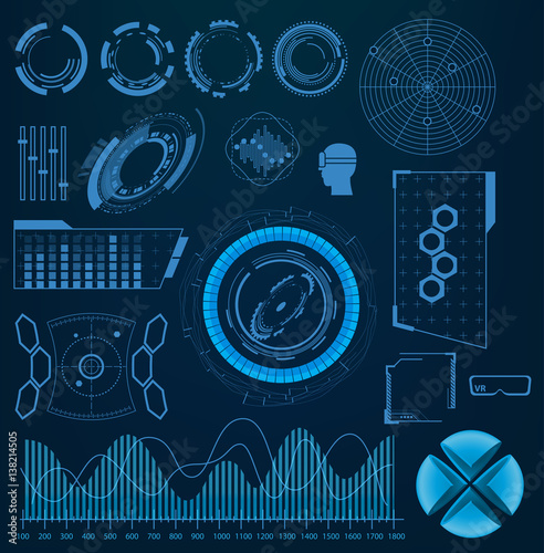 futuristic user interface of virtual reality, set of technological elements design