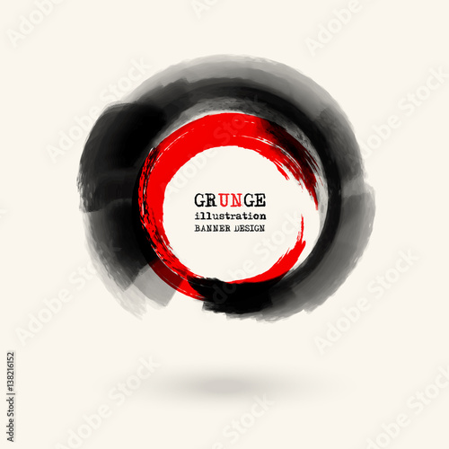 Black and red ink round stroke on white