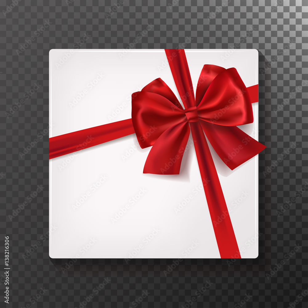 Realistic white gift box with red satin ribbon and bow. Realistic white gift box with red satin ribbon and bow.