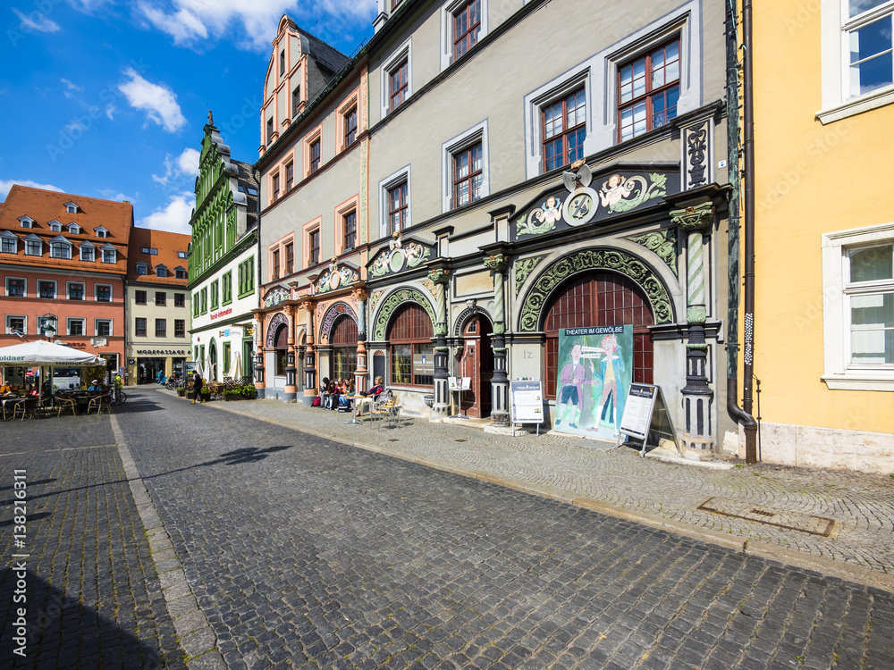Marktplatz mit Cranachhaus, Altstadt von Weimar, Weimar, Thüringen, Deutschland