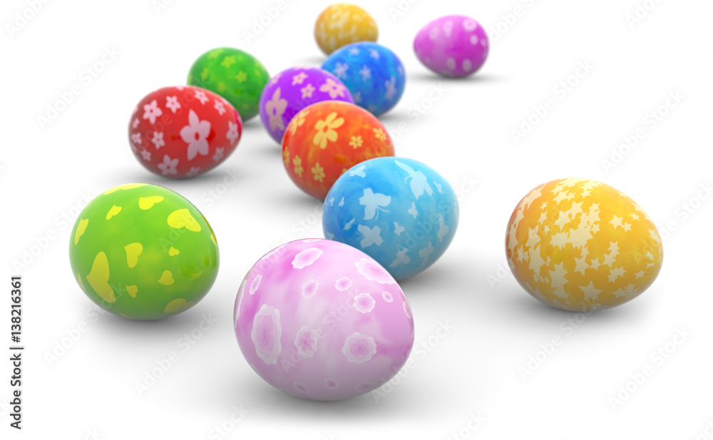 group of colorful easter eggs on white background group of colorful easter eggs on white background
