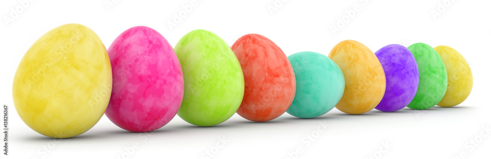 easter eggs in a row isolated on white