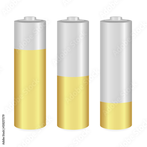 Gold and Metallic AA batteries over white background