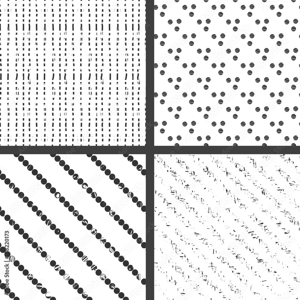 4 grunge black and white seamless patterns
