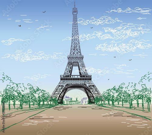 Fototapeta Naklejka Na Ścianę i Meble -  Colorful Landscape with Eiffel tower