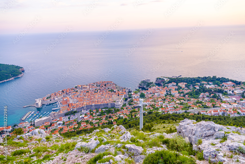 View from mountain at Old town of Dubrovnik in Croatia. 
