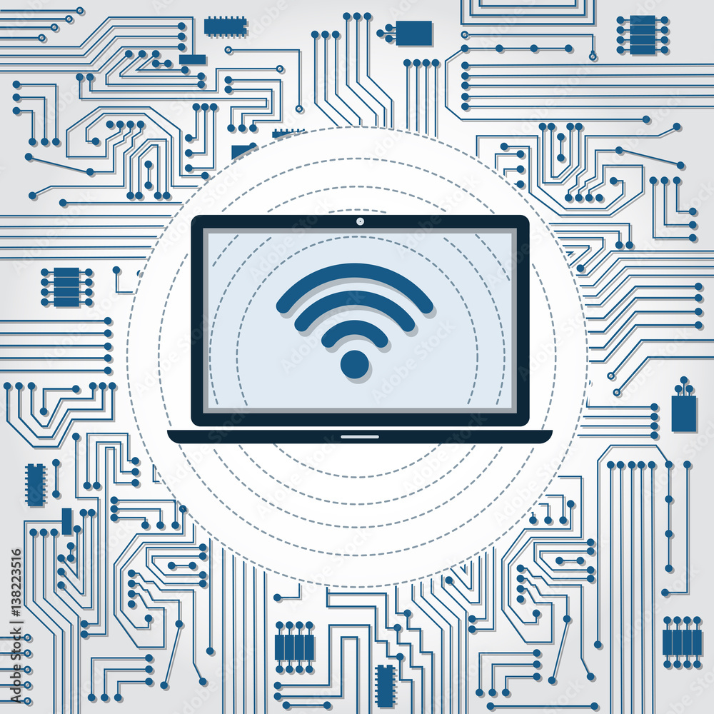 Laptop, wifi and electronics circuit Laptop, wifi and electronics circuit
