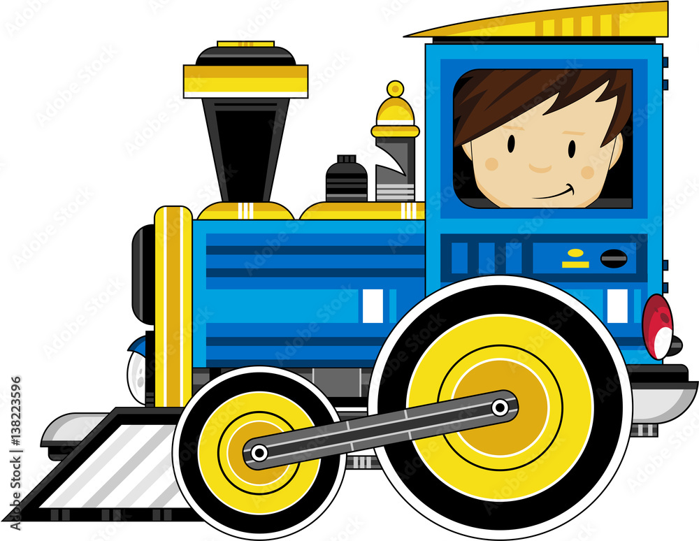 Cute Cartoon Boy Driving Train Stock Vector Adobe Stock