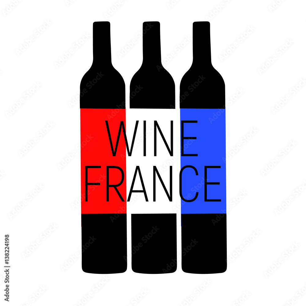 Wine France tree bottle with red and blue , white color of flag Wine France tree bottle with red and blue , white color of flag