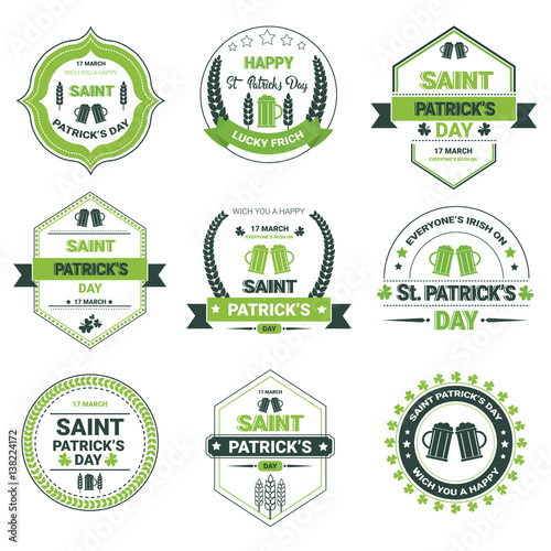 Saint Patrick Day Beer Festival Greeting Card Icon Set Flat Vector Illustration