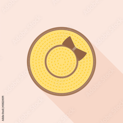 Straw hat for protect sunlight, top view flat design vector