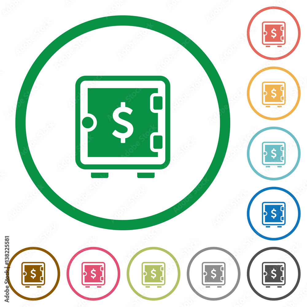 Dollar strong box flat icons with outlines Dollar strong box flat icons with outlines