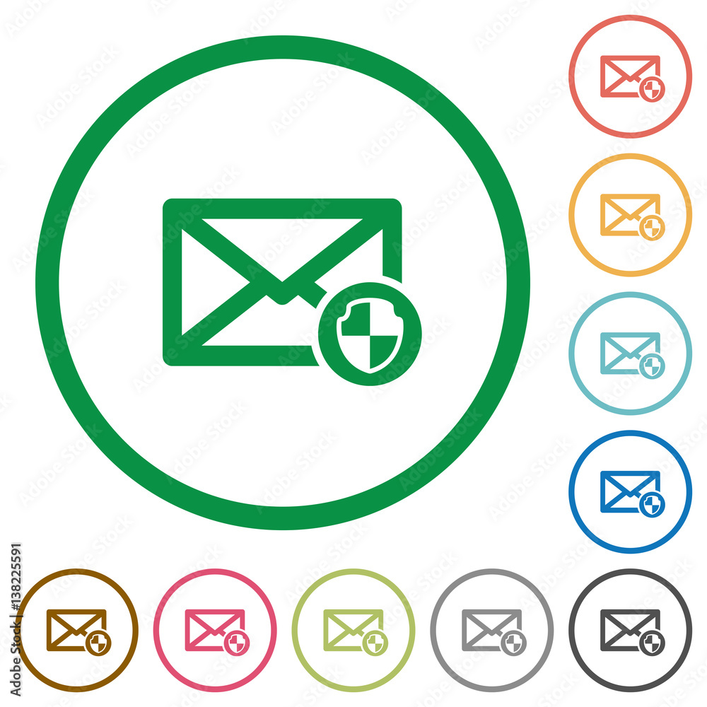 Mail protection flat icons with outlines