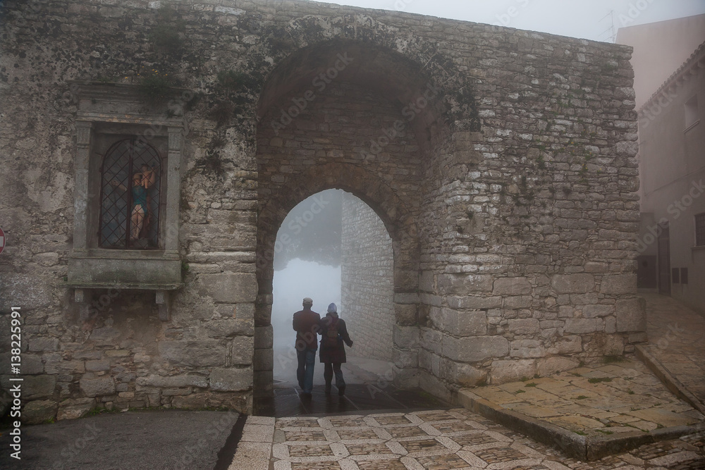 Erice, Trapani, Sicily, Italy - city in the fog, Porta Trapani