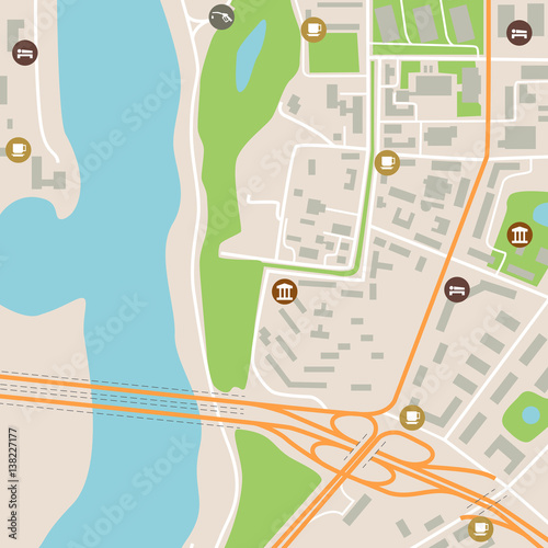 city map with roads and parks