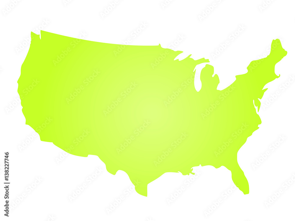 Green radial gradient silhouette map of United States of America, aka USA. Vector illustration.