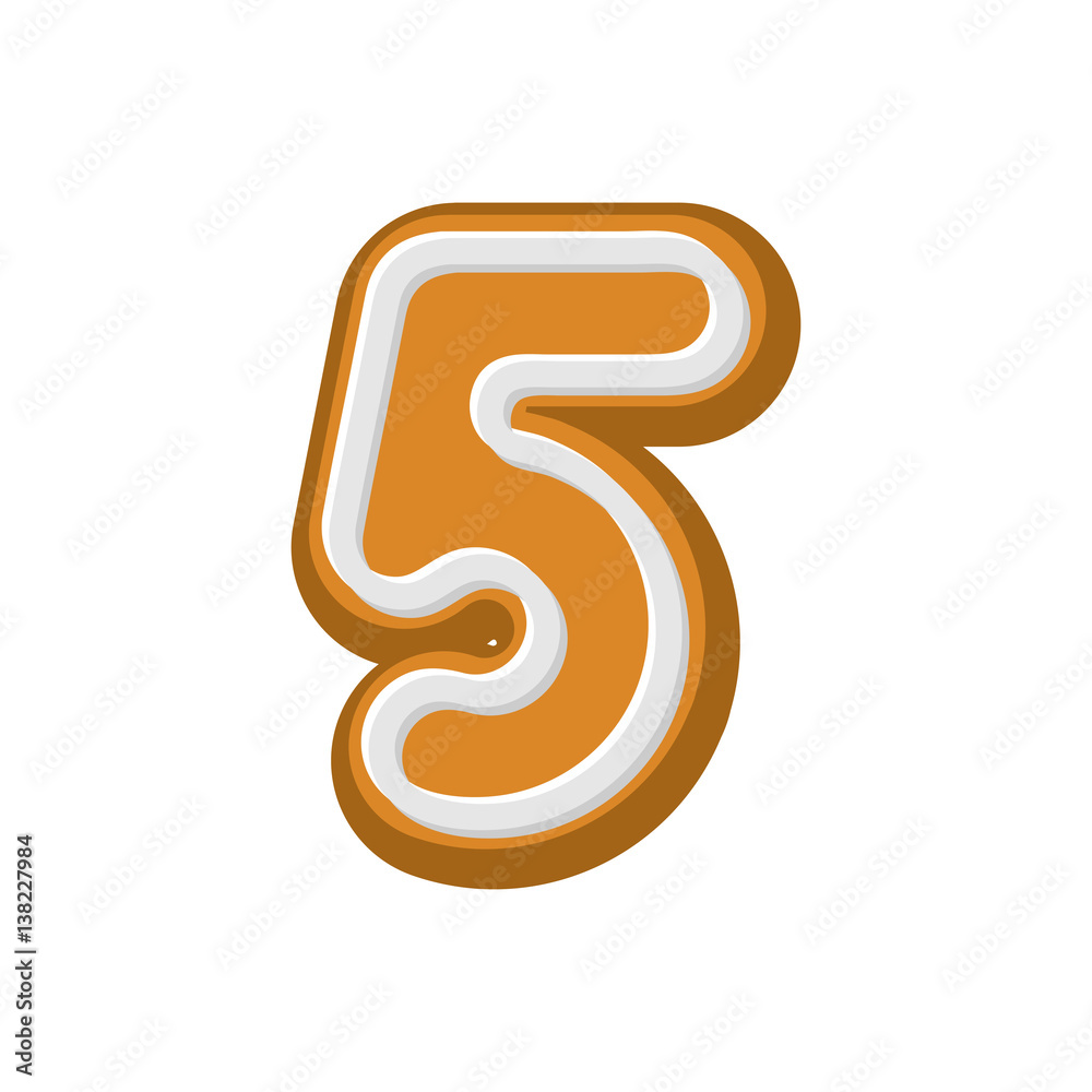 Number 5 Gingerbread font. Peppermint honey-cake ABC five. Cookies alphabet. Lettering biscuit Number 5 Gingerbread font. Peppermint honey-cake ABC five. Cookies alphabet. Lettering biscuit