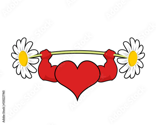 Heart strong. love powerful. Sport barbell chamomile flower