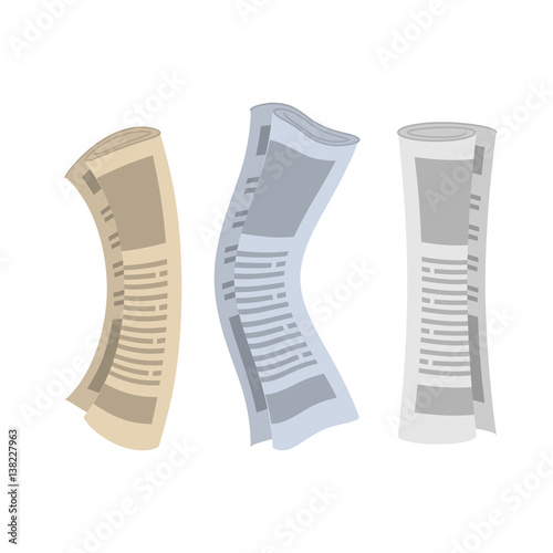 Roll of newspapers set. Rolled of publications on white background