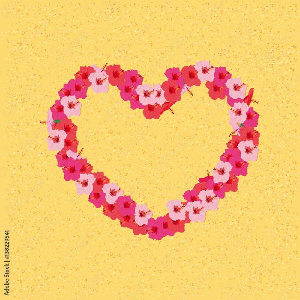 Heart of hibiscus flowers on a background of beach sand. Vector. Heart of hibiscus flowers on a background of beach sand. Vector.