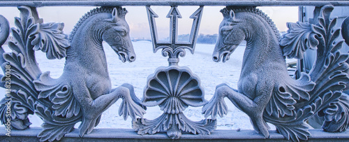 view horse bridge on winter from Sankt-Peterburg