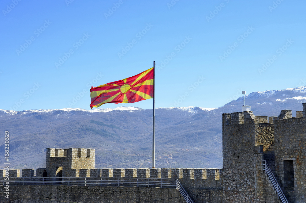 Macedonian flag on Samuel's Fortress, Ohrid, Macedonia