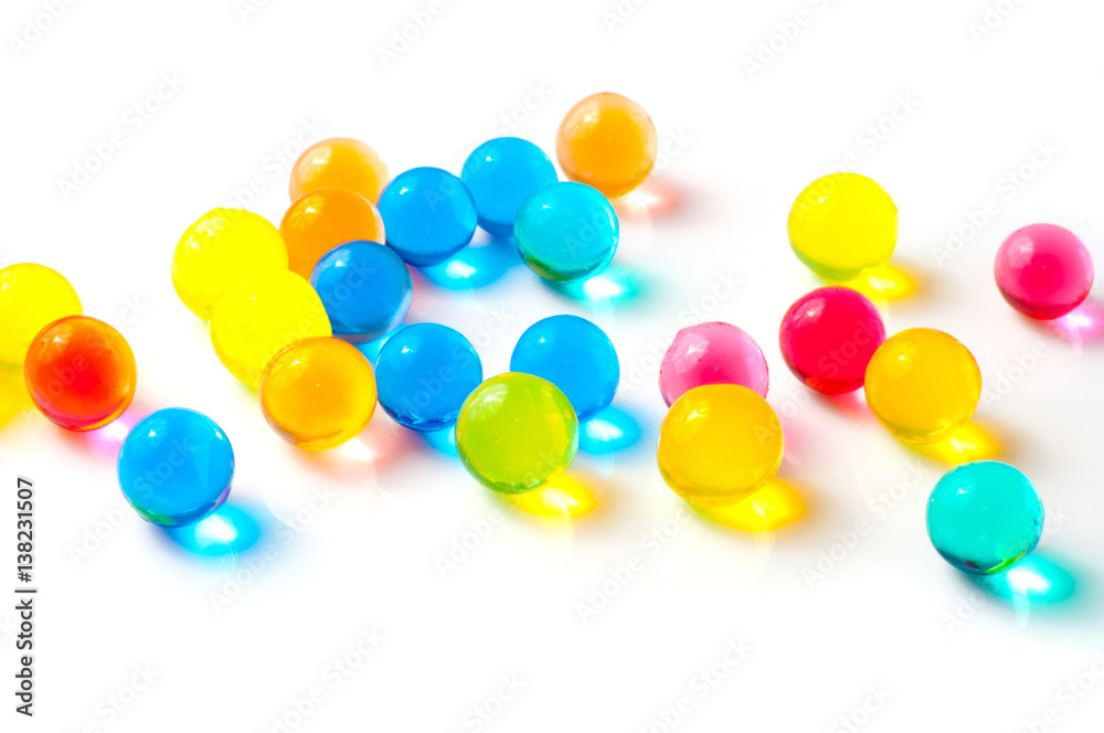 Color balls, colored polymer gel, hydrogel beads