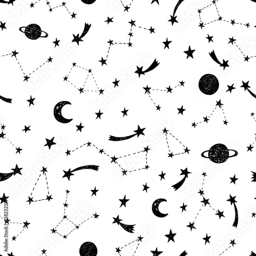 Stylized night sky seamless pattern.