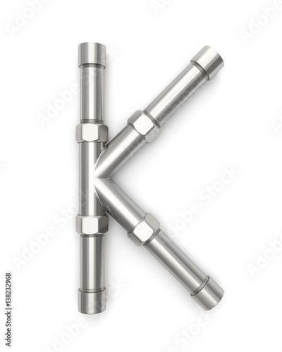  Alphabet made of Metal pipe  letter K. 3D illustration