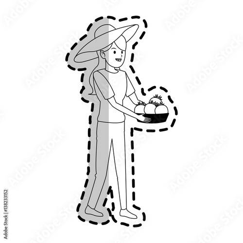 woman holding fruits icon image vector illustration design 
