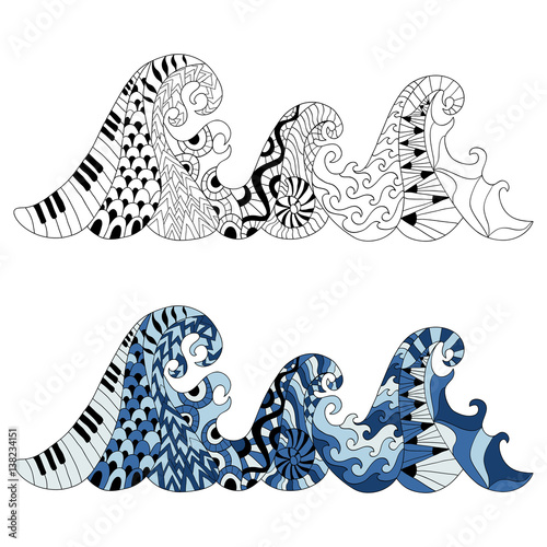 Hand drawn waves for adult anti stress colouring page. Pattern for coloring book.