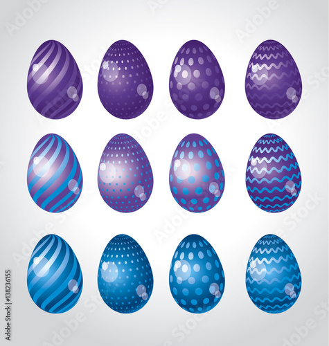 Rainbow vivid color Easter egg vector illustration set. Bright simple kid-sty...