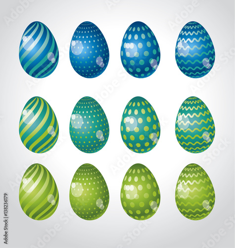 Rainbow vivid color Easter egg vector illustration set. Bright simple kid-sty...
