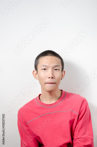 Unhappy Asian young man Isolated on white