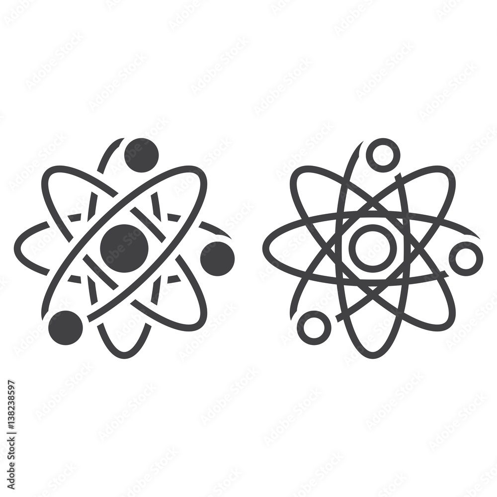 Atom line icon, outline and solid vector sign, linear and full pictogram isolated on white, logo illustration Atom line icon, outline and solid vector sign, linear and full pictogram isolated on white, logo illustration