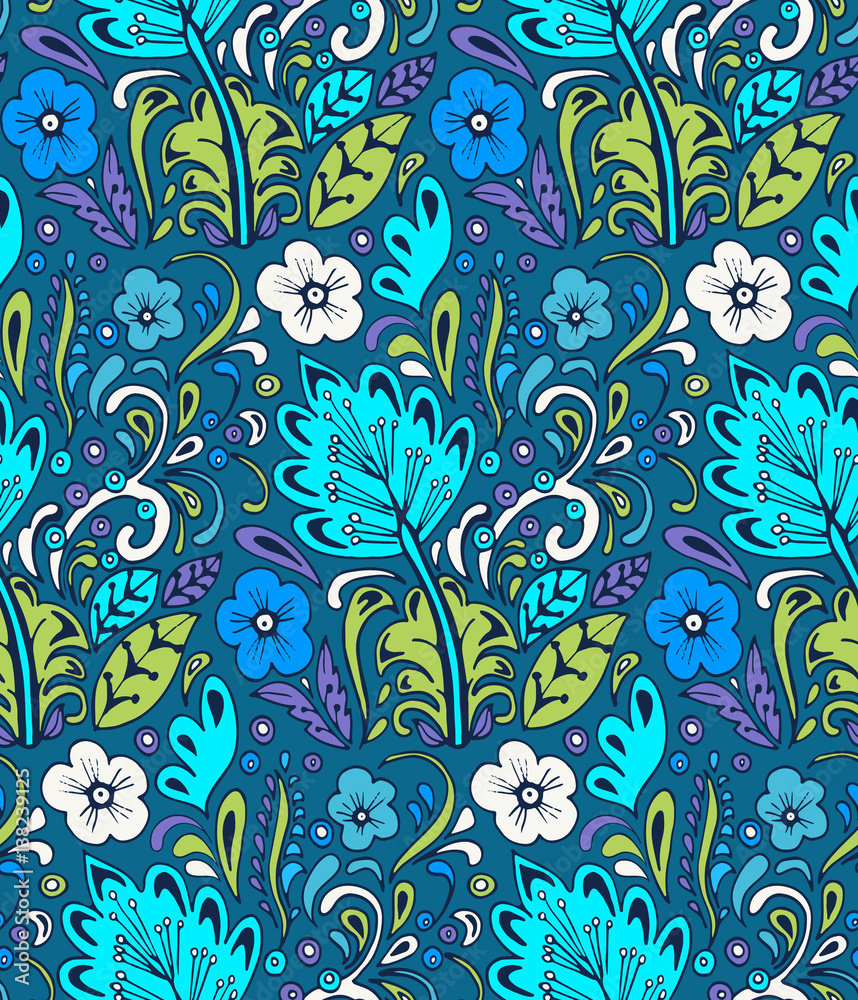 Fototapeta premium Colorful vector seamless floral pattern. Summer endless background with flowers.
