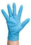 Hand in blue latex glove