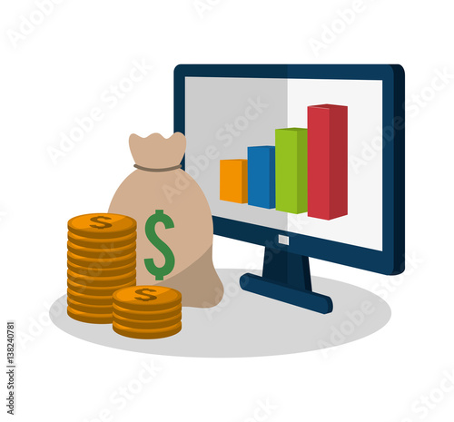 computer with economy or money related icons image vector illustration design 