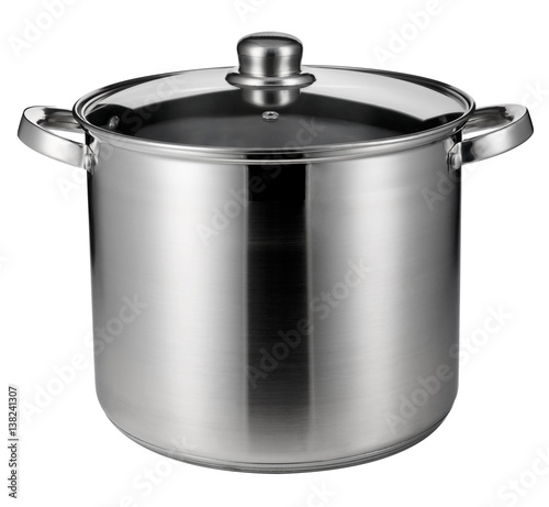 Stainless steel pot isolated on white