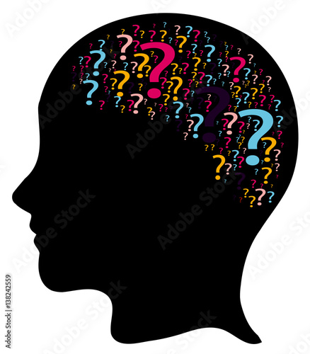 Head silhouette with question marks - vector illustration
