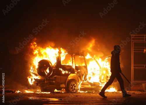 burning car, unrest, anti-government, crime photo