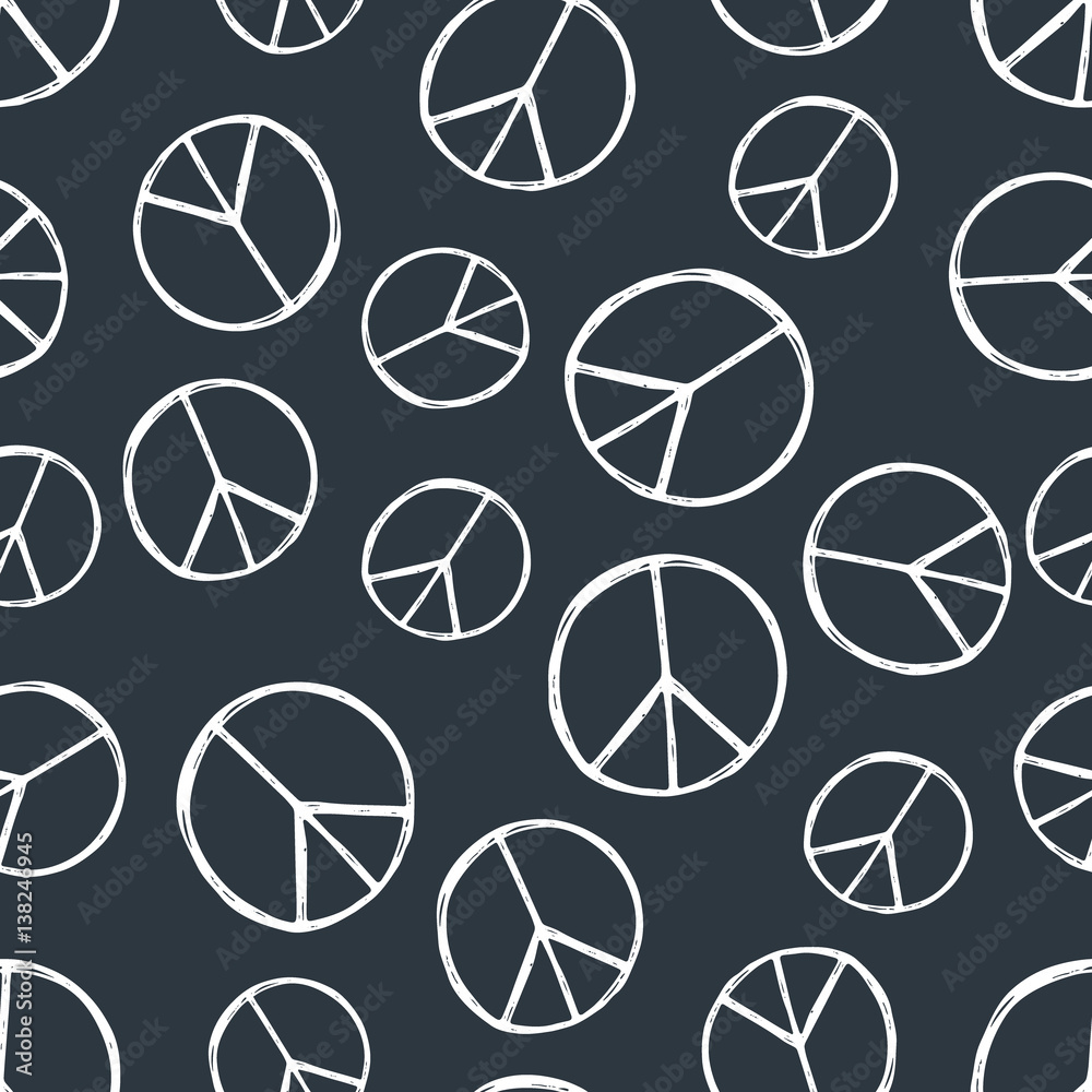 Seamless pattern with hand drawn hippie peace symbol. Hippy pacific sign. Seamless pattern with hand drawn hippie peace symbol. Hippy pacific sign.
