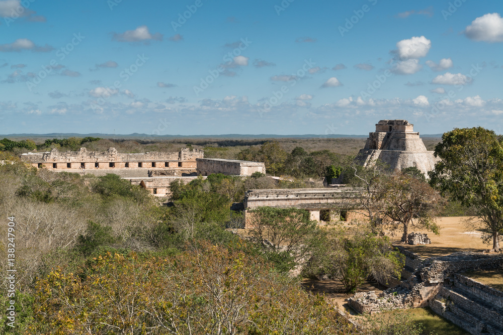 Anicent mayan pyramid (Pyramid of the Magician, Adivino ) in Uxmal, Merida, Yucatan, Mexico