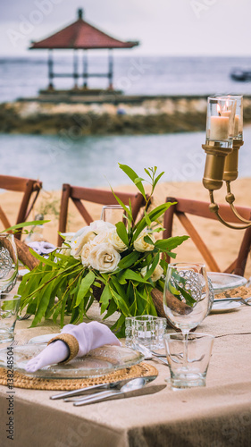 Table in the Restaurant on the Beach, Bali photo