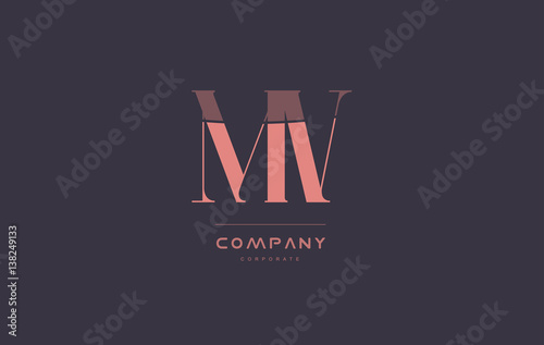 mv m v pink vintage retro letter company logo icon design