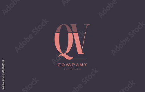 qv q v pink vintage retro letter company logo icon design