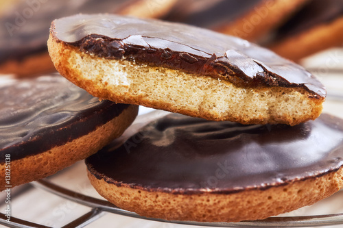 Delicious jaffa cakes (biscuits) with orange fill and chocolate glaze
