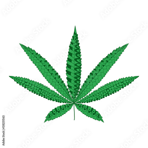 Hemp Cannabis Leaf in zentangle style. Marijuana ornamental silhouette.